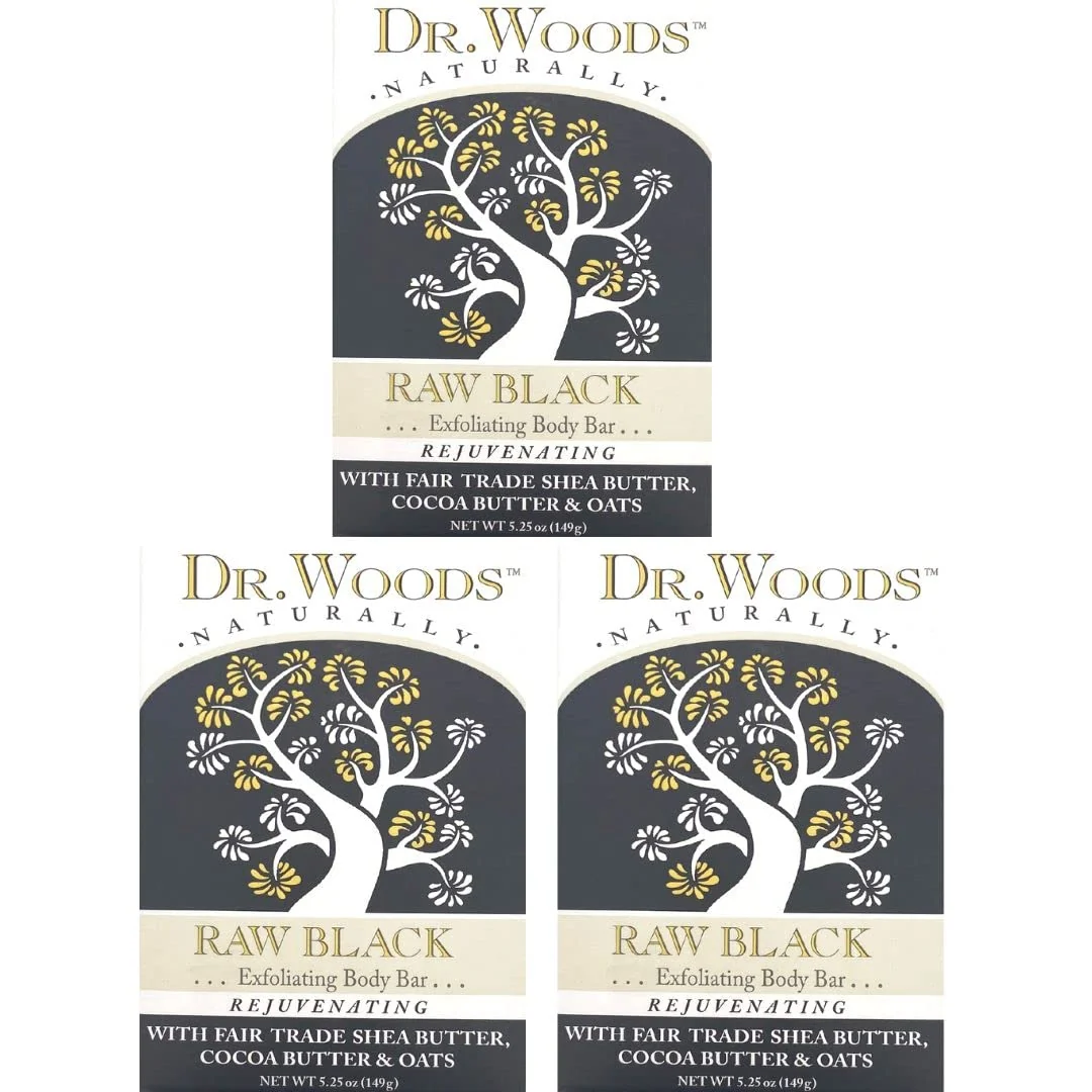 Efficient Dr. Woods Raw Black Exfoliating Body Bar with Organic Shea Butter 5.25 oz Pack of 3 Original Design