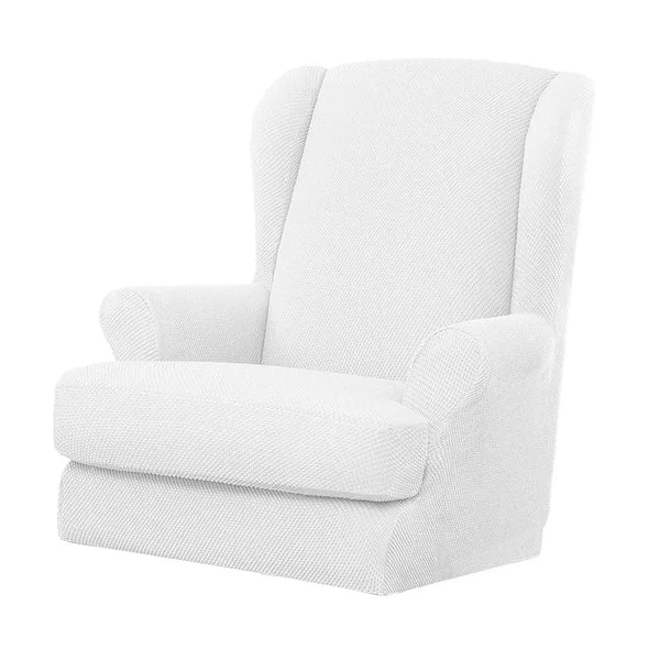 Fine Crafted Max Jacquard Stretch Wing Back Armchair Cover Wingback Sofa Slipcover White Modern