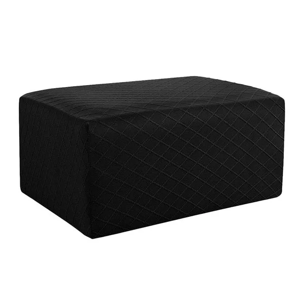 Official Max Storage Ottoman Stool Cover Footstool Stretch Grid Slipcover Black Prestigious