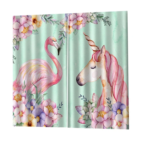 Traditional Max Flamingos and Unicorns Bedroom Window Drape 2 Panel Set 140x100cm 55x40inch Long-Lasting