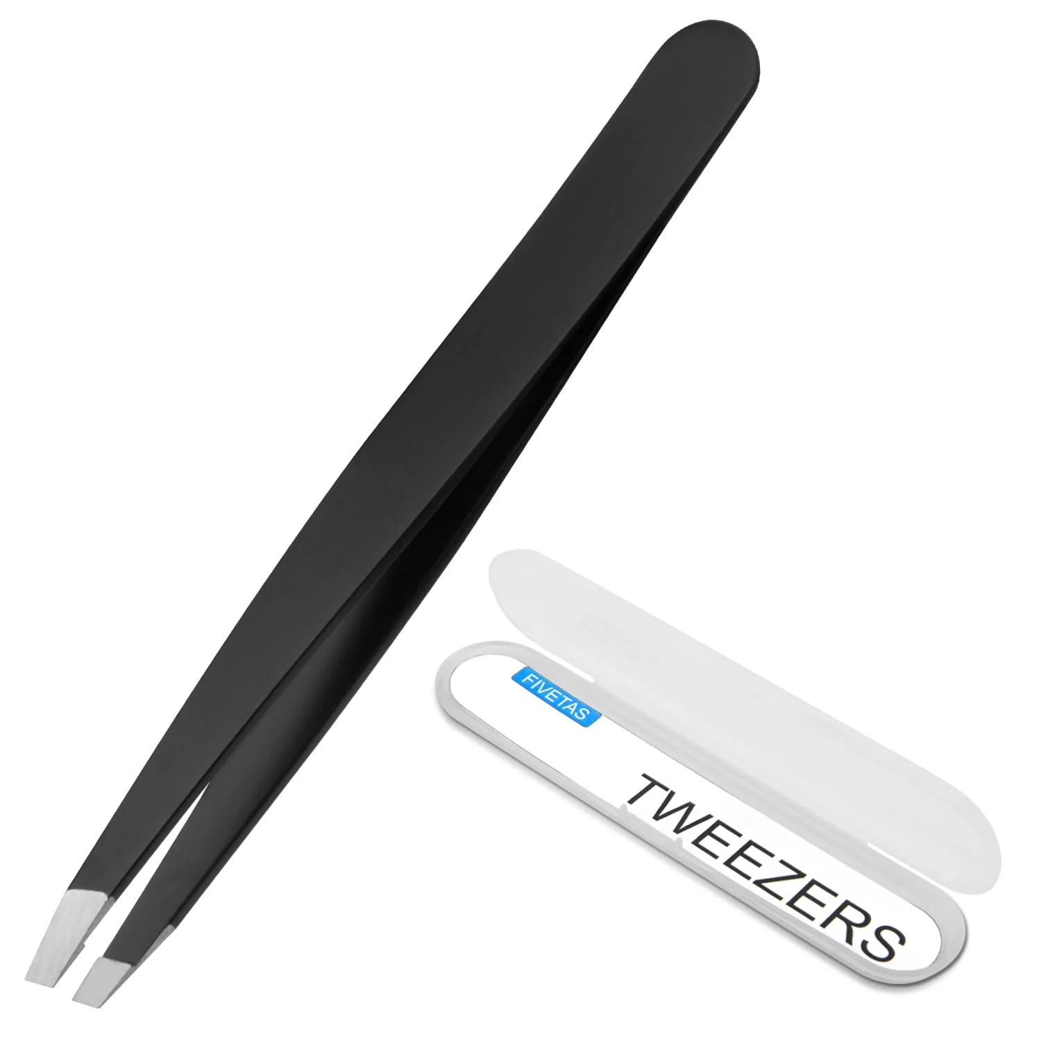 Verified FIVETAS Stainless Steel Tweezers for Eyebrows-Slant Tweezer with Case for Women Man Great Precision on Brow Facial Hair and Ingrown Hair Fine