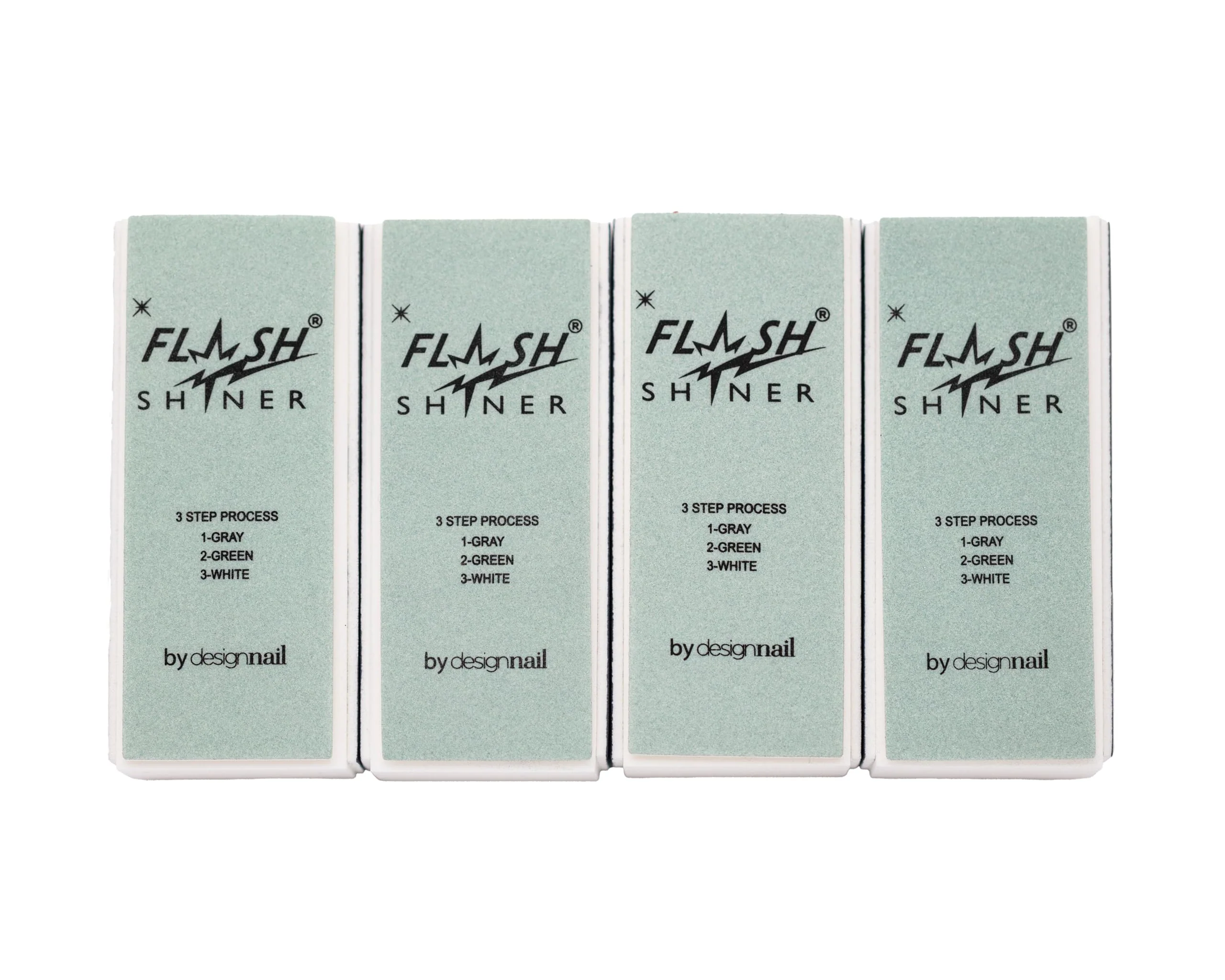 Prestigious Flash Shiner® Block - 3-Way Nail Buffer Gray Black Green White - Pack of 4 - Professional Nail Buffer for Natural Shine - Smooths Conditions Original