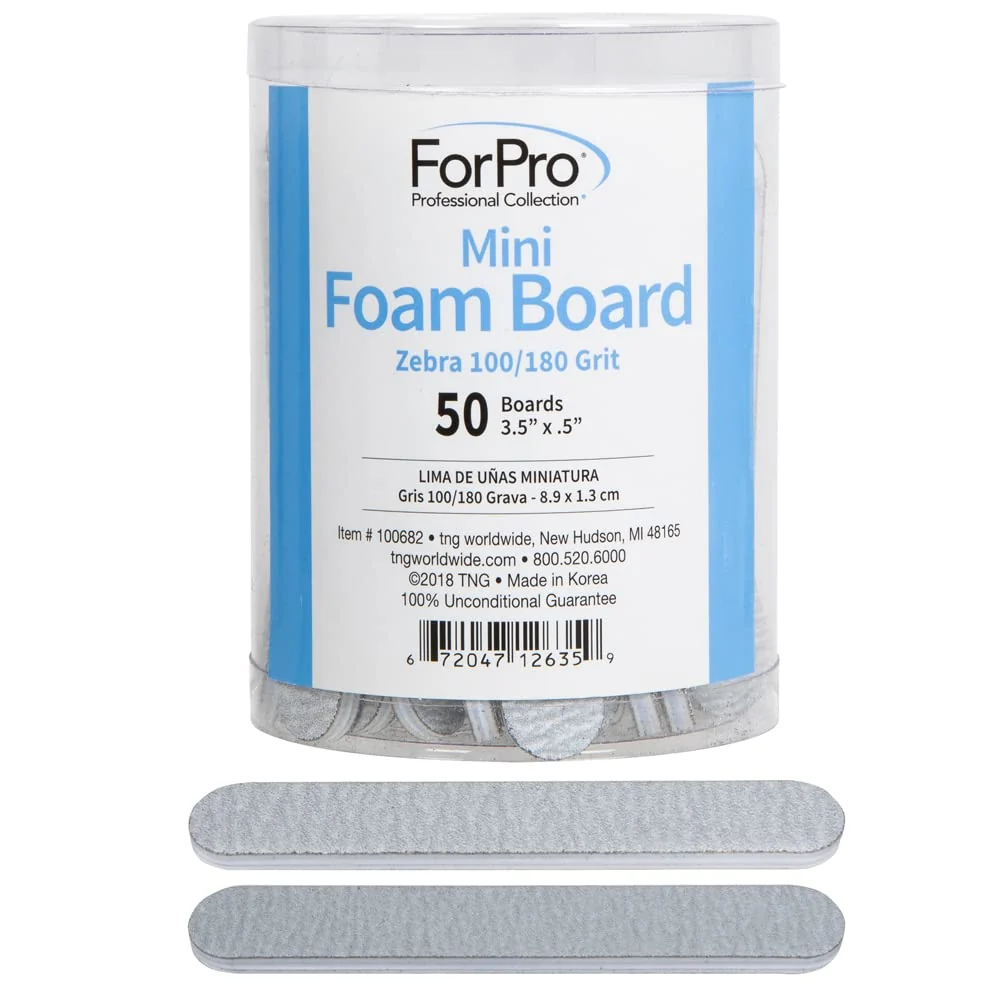 Official ForPro Professional Collection Mini Foam Board Zebra 100 180 Grit Double-Sided Manicure Nail File 3.5 L x .5 W 50-Count Soft