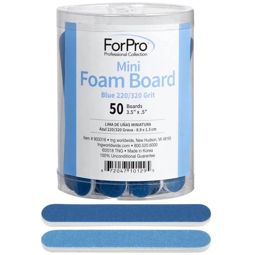 Solid ForPro Professional Collection Mini Foam Board Double-Sided Nail File 220 320 Grit 3.5 L x .5 W Blue 50-Count Expertly Made