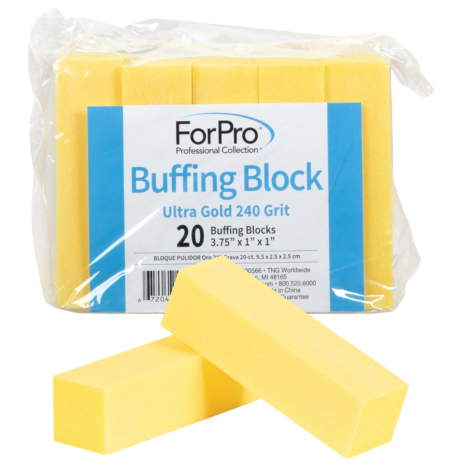 Lightweight ForPro Professional Collection Ultra Gold Buffing Block 240 Grit Four-Sided Manicure Pedicure Nail Buffer 3.75 L x 1 W x 1 H 20-Count Recyclable