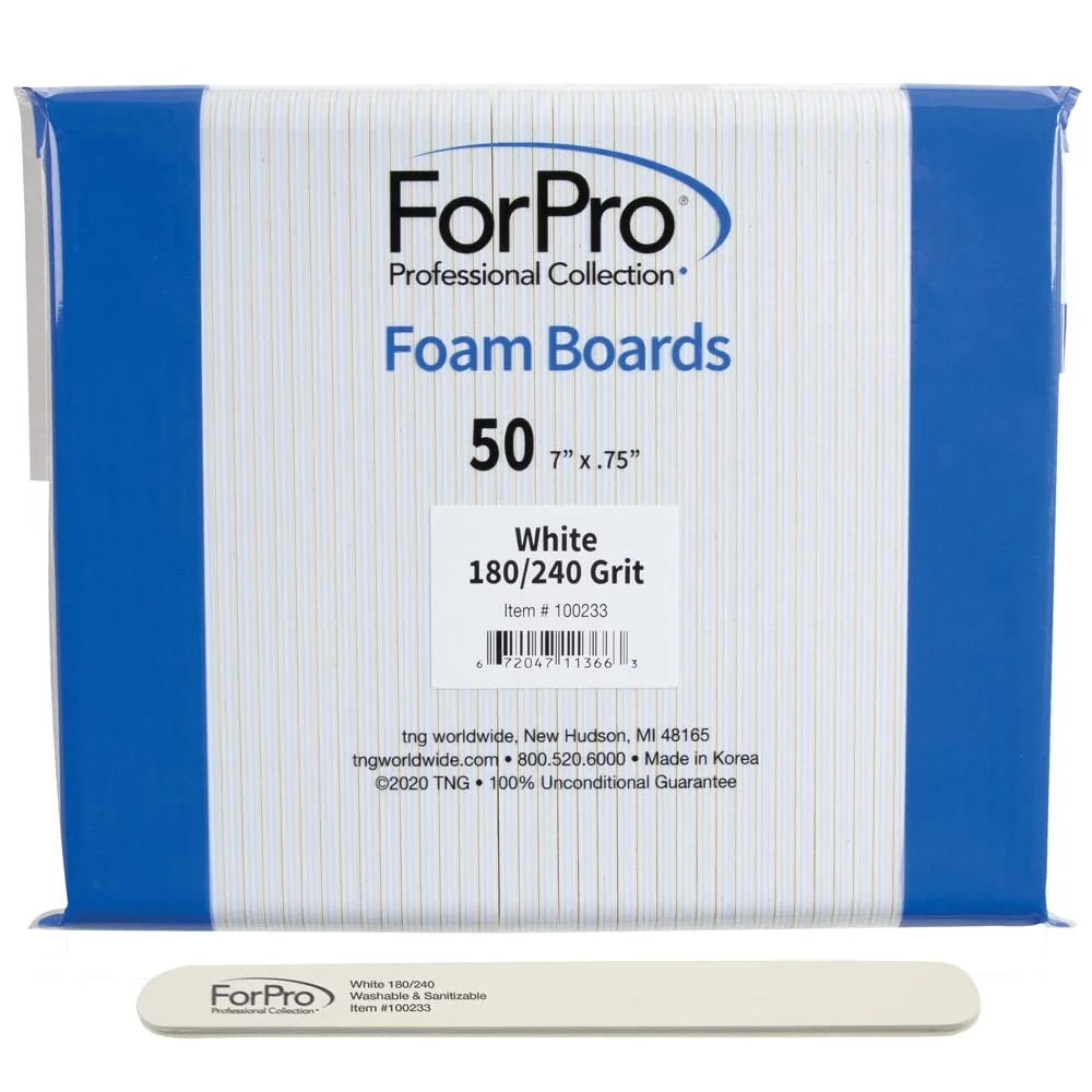 Durable ForPro White Foam Board 180 240 Grit Mylar Manicure and Pedicure Nail File 7 L x .75 W 50-Count High-Quality