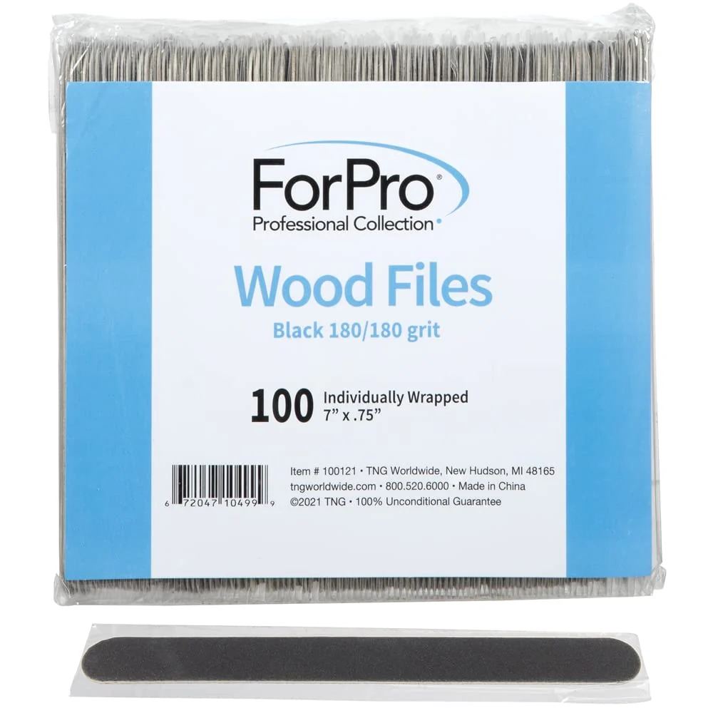 Flexible ForPro Professional Collection Wood Nail File Black 180 180 Grit Double-Sided Manicure Pedicure Nail Files 7 L x .75 W Individually-Wrapped First-Class