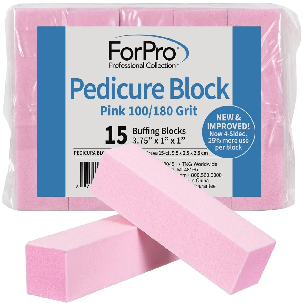 Fast ForPro Professional Collection Pink Pedicure Block 100 180 Grit Three-Sided Pedicure Nail Buffer 3.75 L x 1 W x 1 H 15-Count Exceptional