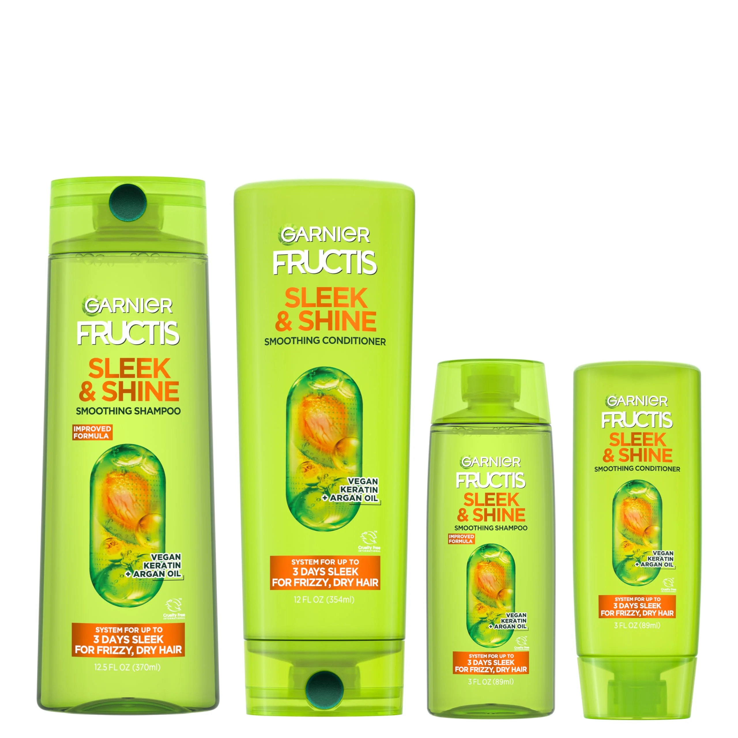 Easy-to-Use Garnier Fructis Sleek Shine Full Travel Size Shampoo 12.5 3 Fl Oz Conditioner 12 3 Fl Oz Set for Frizzy Dry Hair Plant Keratin Argan Classic