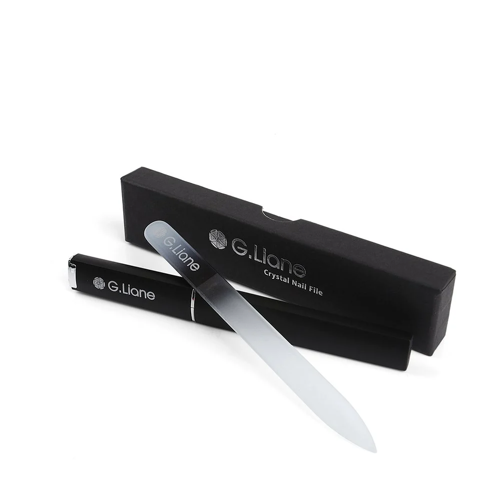 Genuine G.Liane Crystal Nail File-Professional Double Sided Glass Fingernail Files with Case Manicure for Natural Acrylic Gels Nails Manicure Tools for Home Artisan