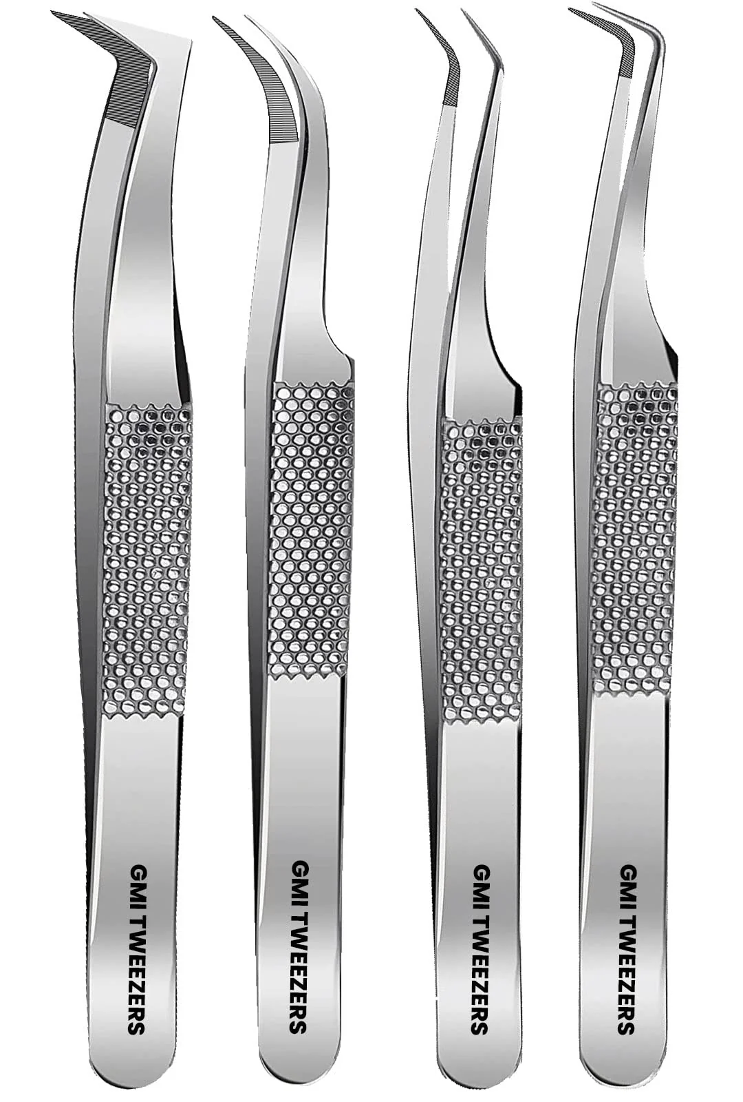 Natural GMI Lash Tweezers - Pack of 4 Stainless Steel Fiber Tip Eyelash Extension Tweezers Top-Quality