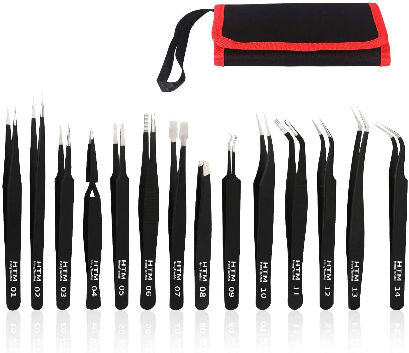 Breathable HengTianMei Precision Tweezers Set ESD Anti-Static Stainless Steel Tweezers Set for Craft Jewelry Electronics Laboratory Work 14 PCS Clean