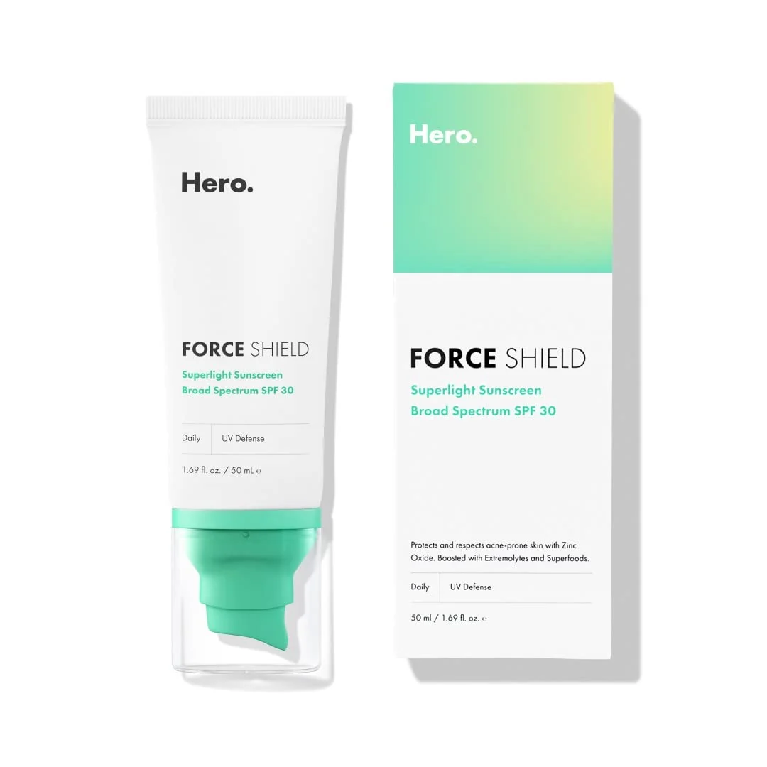 Enhanced Hero Cosmetics Force Shield Superlight Sunscreen SPF 30 - Everyday Lightweight Sunscreen for Face Acne-Prone Skin with Zinc Oxide - Fragrance Powerful
