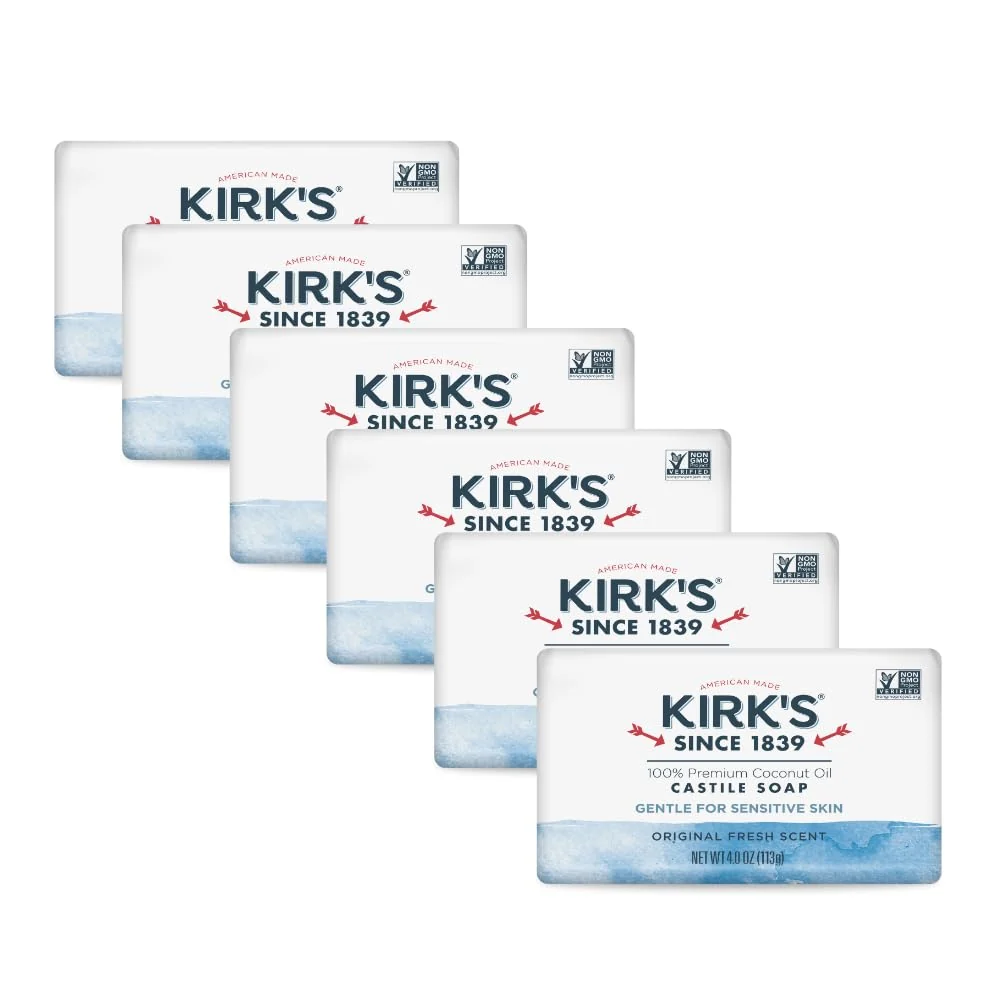 Durable Kirk's Castile Bar Soap for Men Women Children - Made With Premium Coconut Oil Sensitive Skin Formula Vegan Non GMO Fresh Scent 4 oz. Original