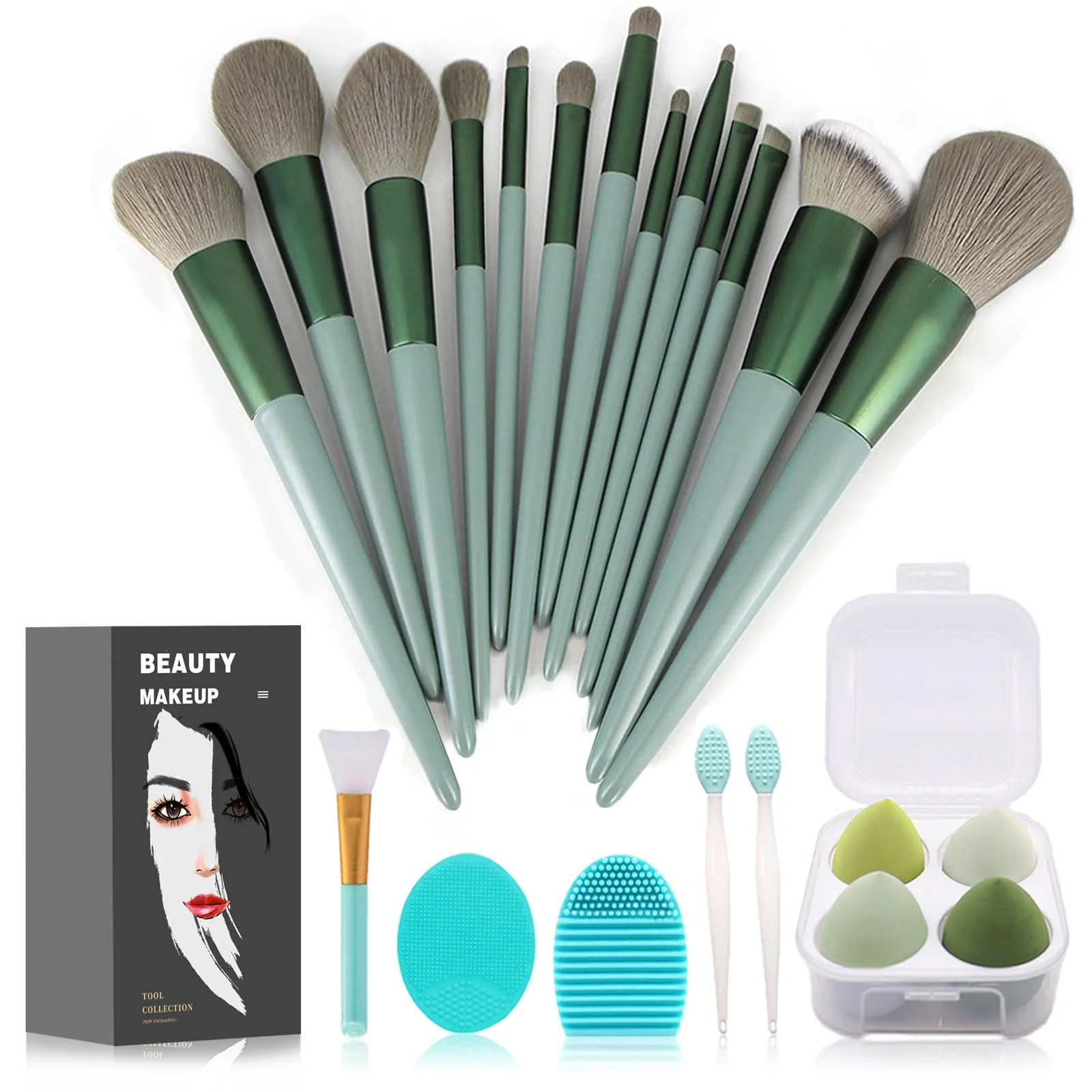 Selected Koccido Makeup Brushes 22 Pcs Makeup Kit Foundation Brush Eyeshadow Brush Make up Brushes Set Green 22 Piece Set Large Durable