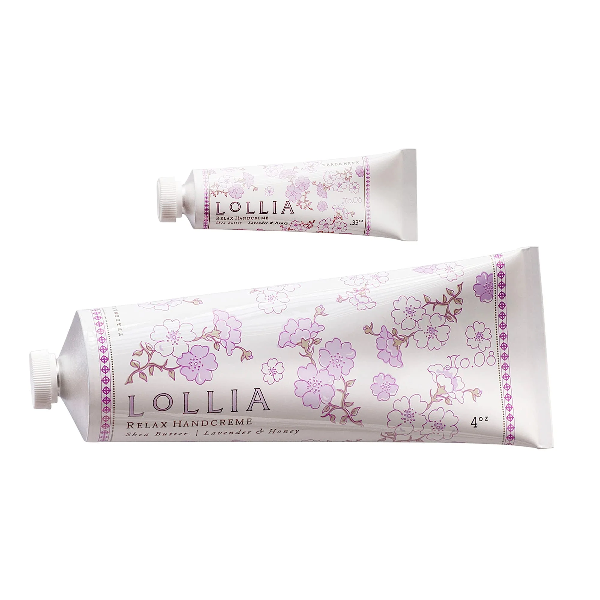 Sophisticated LOLLIA Relax Handcreme Bundle 4 oz. .33 oz. - Lavender Honey - Scented Hand Cream for Women Moisturizing Hand for Dry Hands Shea Cocoa Specialty