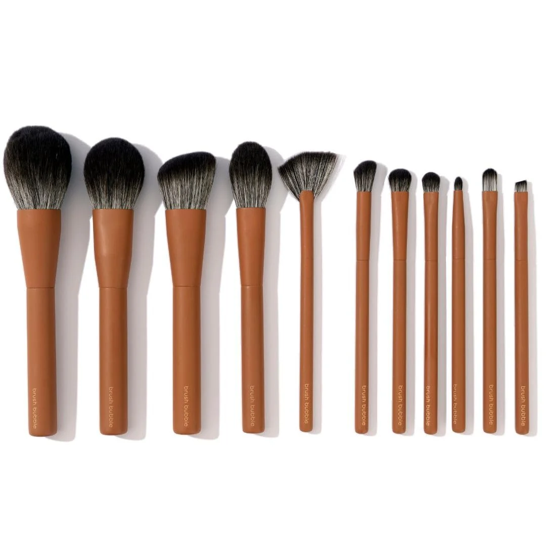 Efficient Makeup Brush Set- brush bubble full set makeup brushes for liquid foundation powders creams and shadows. 11 Piece Vegan Silver-infused soft luxury Luxury