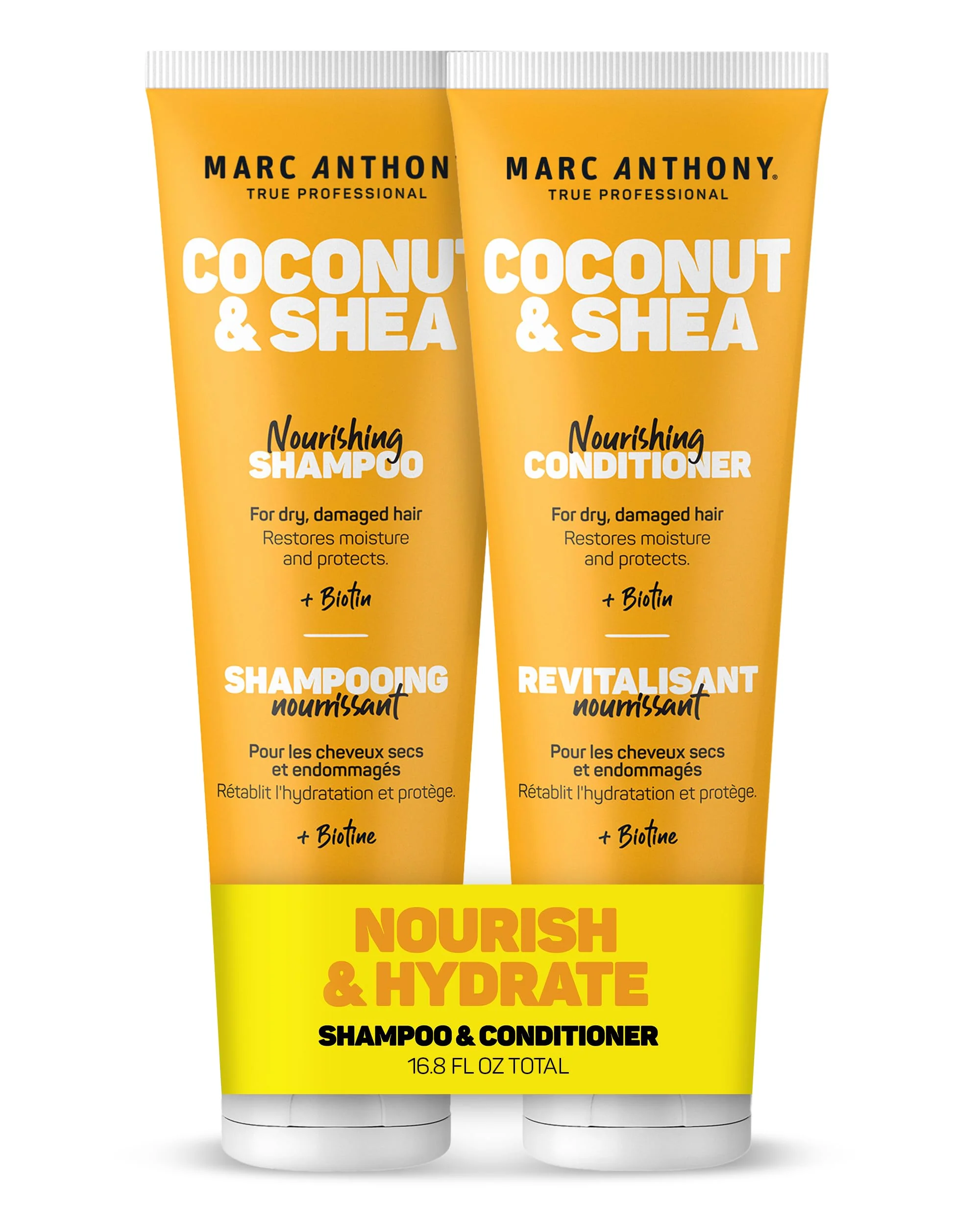 Clean Marc Anthony Volumizing Shampoo and Conditioner Set with Coconut Oil Shea Butter - Nourishing Hydrating Haircare Infused with Biotin for Dry First-Class
