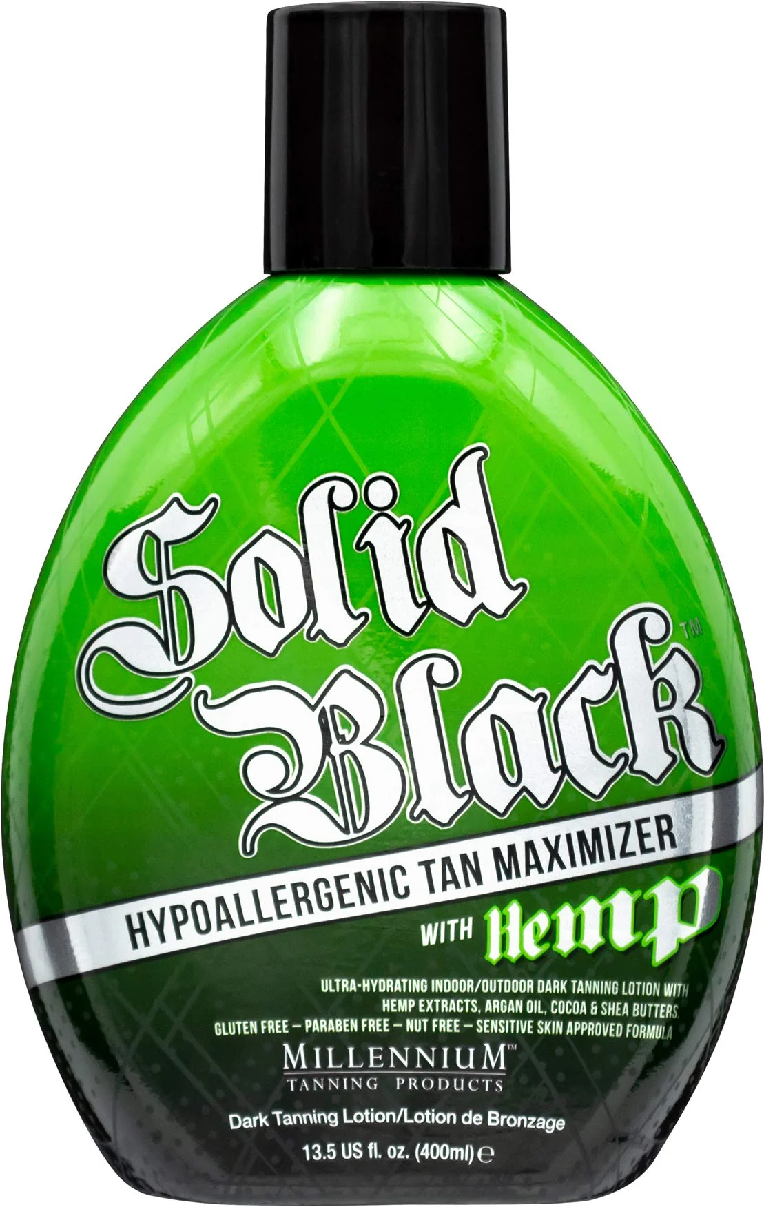 High-Grade Millennium Tanning Solid Black Hypoallergenic Tan Maximizer With Hemp Indoor Outdoor Dark Tanning Lotion 13 oz Genuine