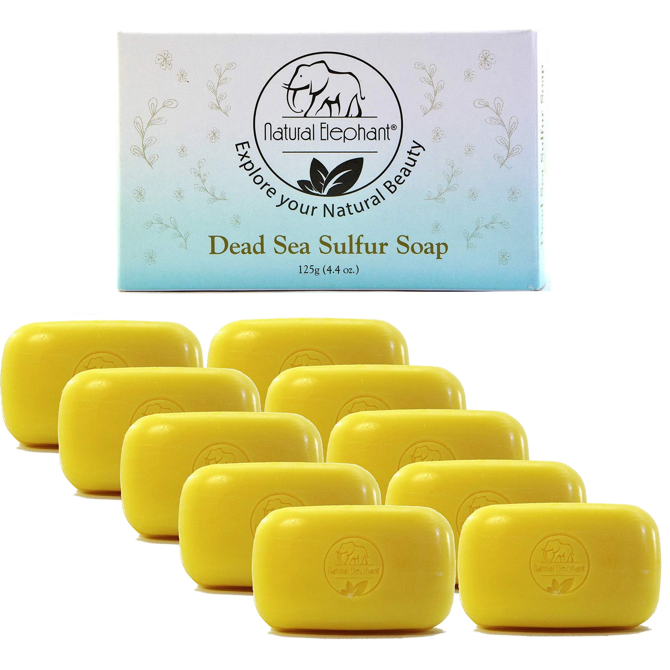 Professional Natural Elephant Dead Sea Sulfur Soap 4.4 oz with Dead Sea Salt Aloe Vera Sulphur Face and Body Cleanser Bar for All Skin Types 10 Pack 44 oz Effective