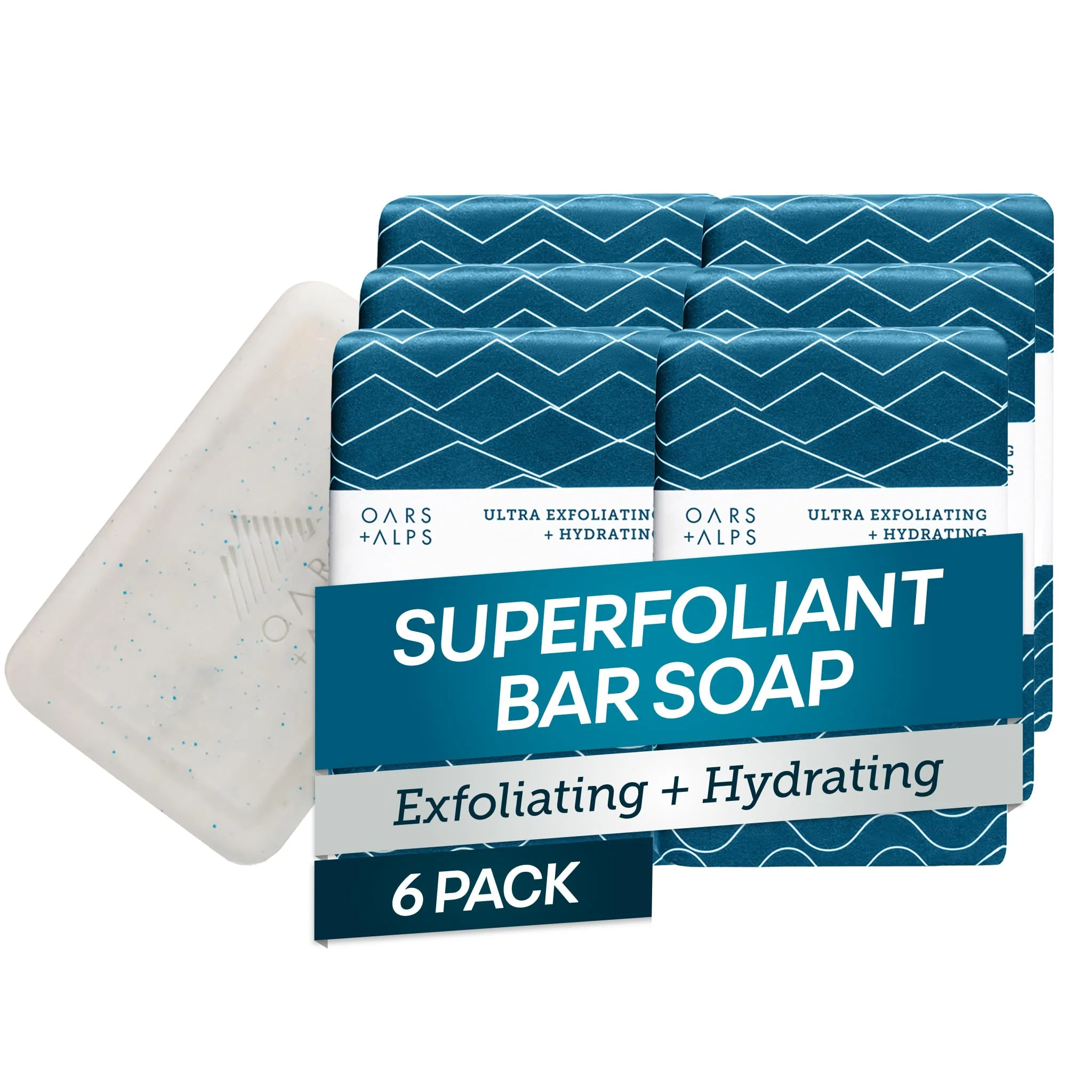 Optimized Oars Alps Superfoliant Exfoliating Men's Bar Soap Dermatologist Tested and Made with Clean Ingredients Travel Size 6 Pack 6 Oz Each Enhanced