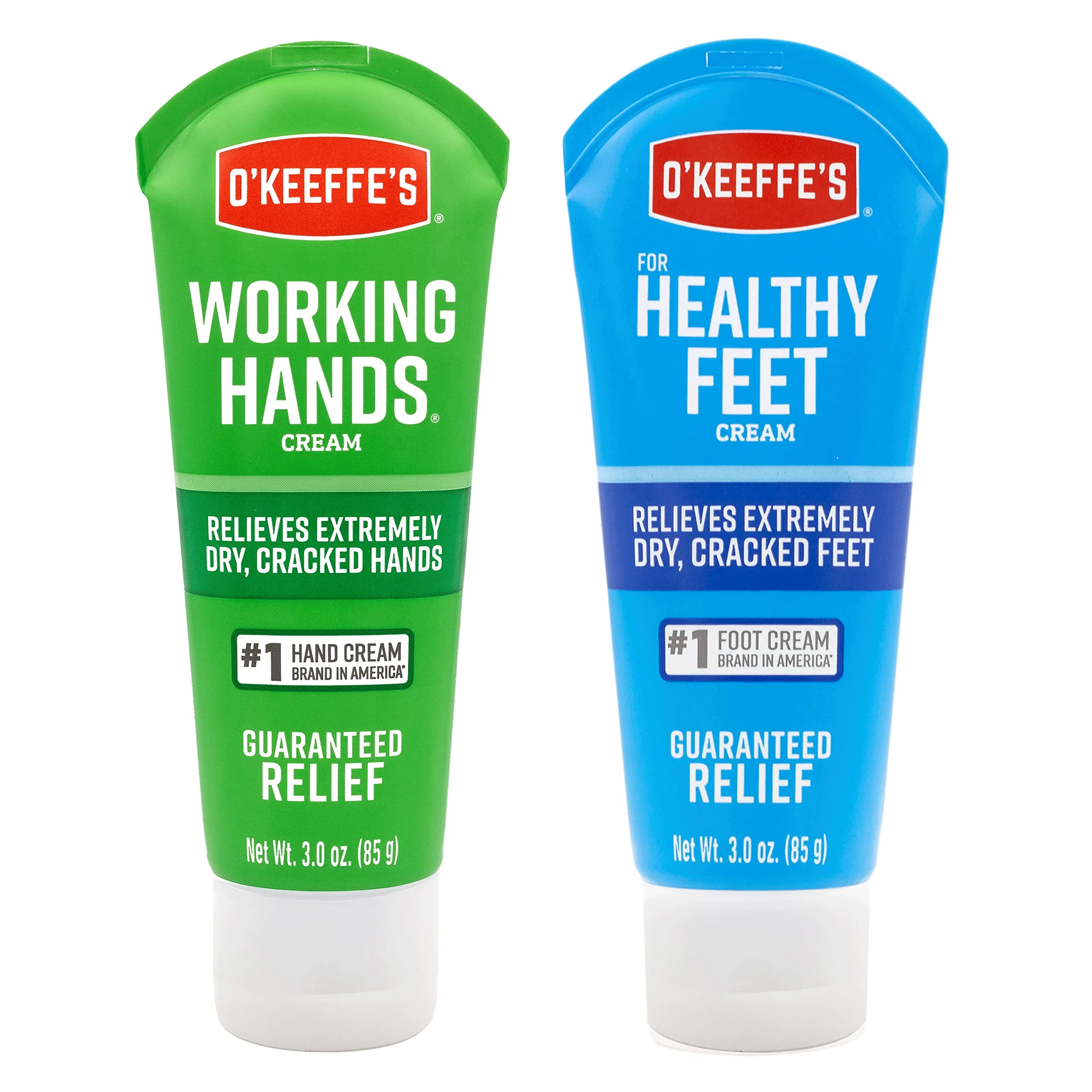 Solid O'Keeffe's Working Hands Hand Cream 3 oz Tube and Healthy Feet Foot Cream 3 oz Tube - Repairing Skincare for Extremely Dry Cracked Hands Durable