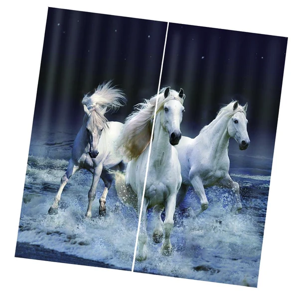 Eco-Friendly Max 2 Panel Set Digital Printing Curtains 3D Animals Three Horses-75x166cm Functional