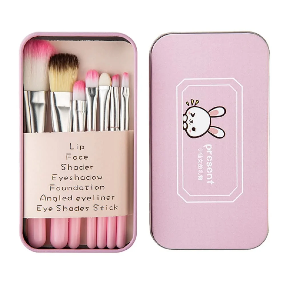 First-Class Pimoys Children Makeup Brushes 7Pcs Makeup Brush Set Foundation Eyebrow Eyeliner Brush Cosmetic Concealer Brushes for Kids Girls Women trave - Pink High-Quality