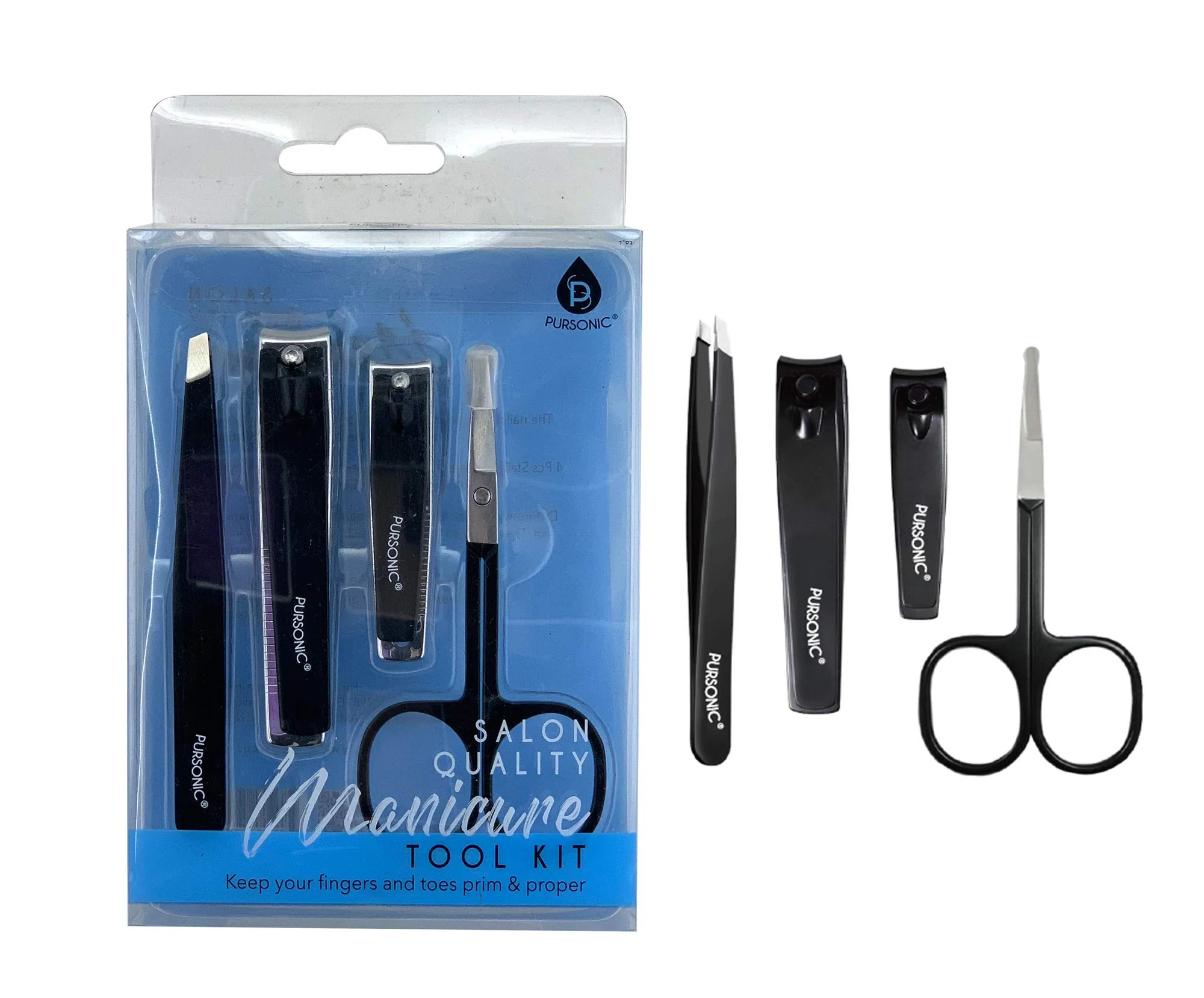 Environmentally Friendly Pursonic Salon Quality Manicure Tool Kit for Manicures Pedicures Includes Nail Clippers Tweezers Nail Scissors - Durable Stainless Steel Easy-to-Use