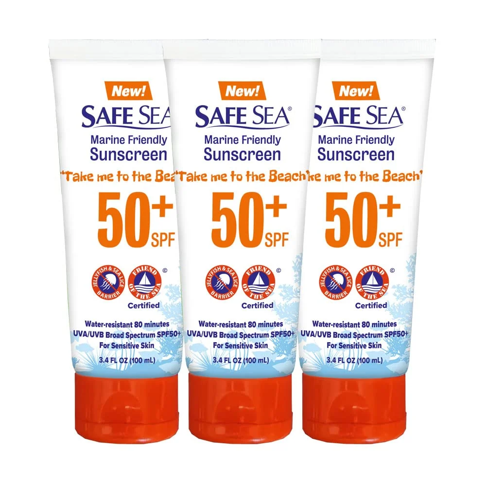 Next-Generation Safe Sea Anti-Jellyfish Sting Protective Lotion - Sunscreen - Sunblock - Sea Lice - Jelly Fish - 50SPF Adults Tube 3.4 oz 3 pack Soft