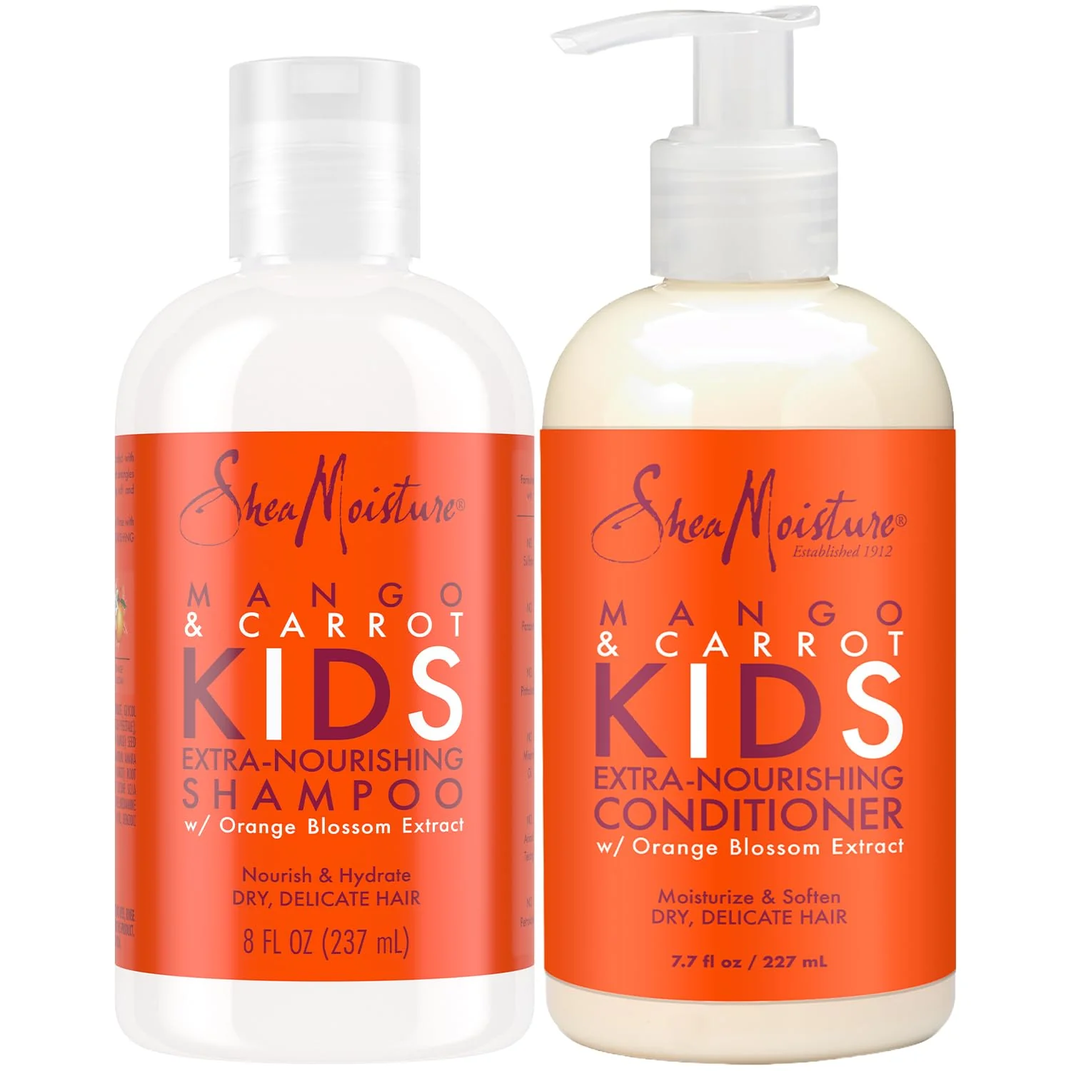 Authentic SheaMoisture Kids Mango Carrot Shampoo and Conditioner Set w Orange Blossom Extract Strengthening Hair Products for Kids Traditional