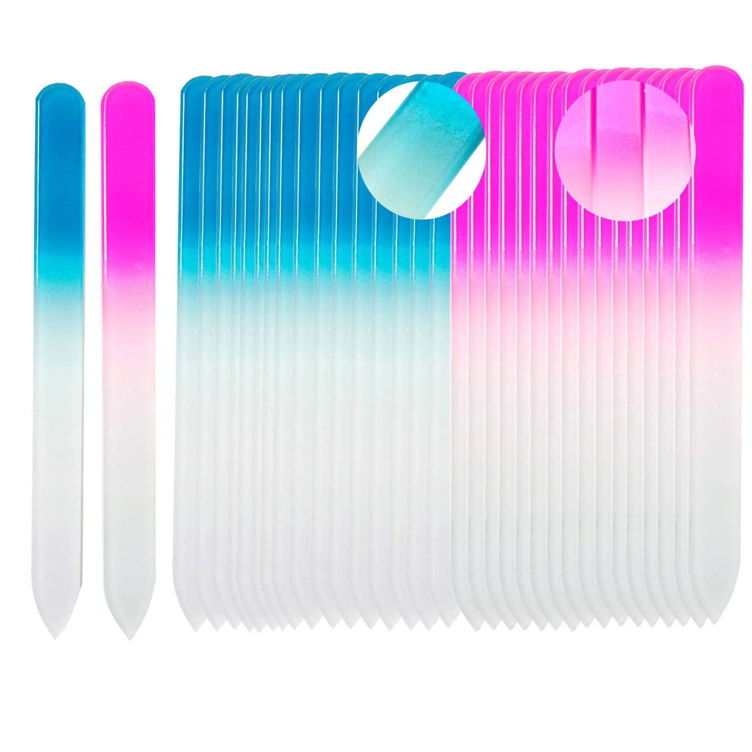 Pure SIUSIO 40 Pack Professional Czech Crystal Glass Nail Files for Natural Nails Double Sided Etched Surface Files Gradient Rainbow Color for Acrylic Nail Breathable