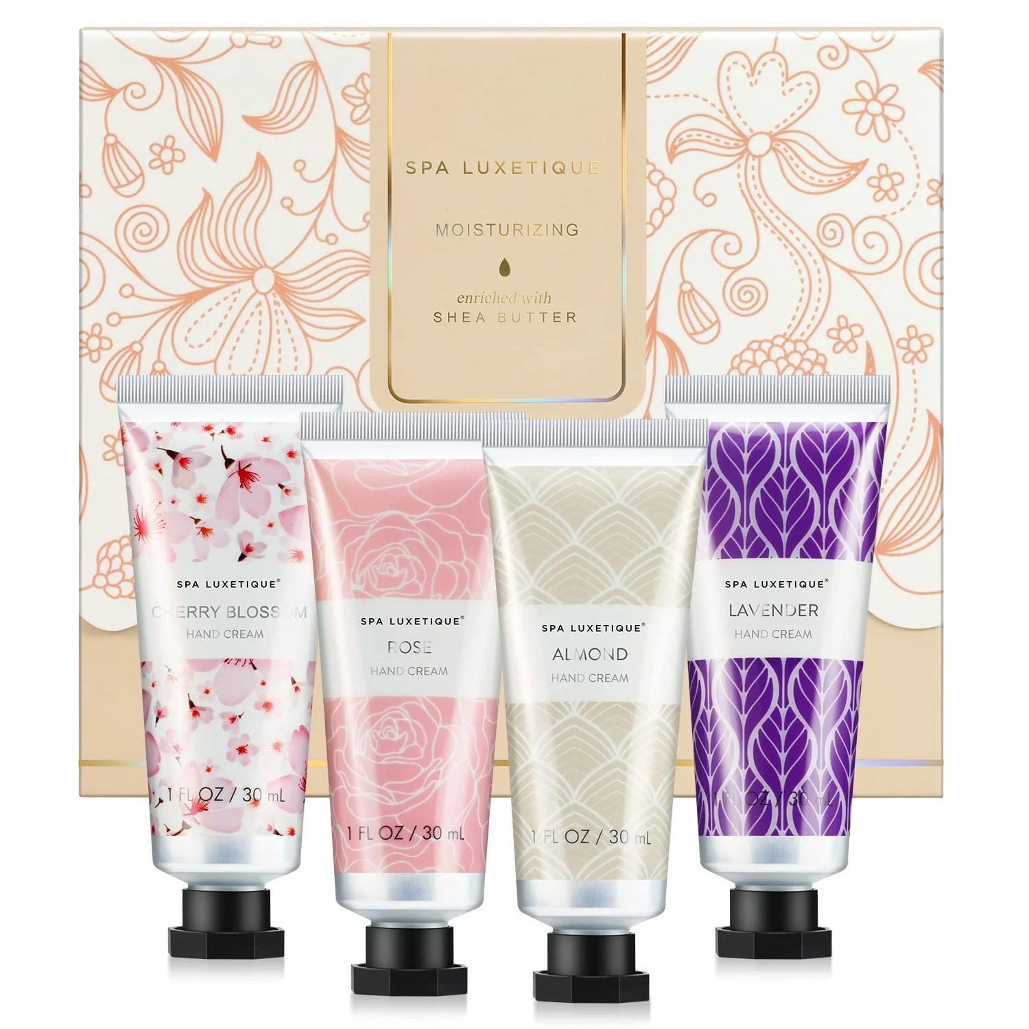 Green spa luxetique Hand Cream Set Pack of 4 Hand Lotion Christmas Gift Set Enriched with Shea Butter and Glycerin for Dry Hands Hydrating Moisturing Reusable