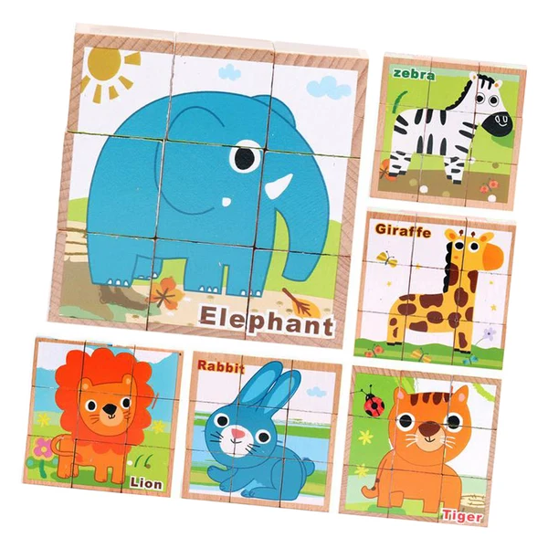 High-Grade Max Wooden Animals Building Blocks Preschool Cube Block Jigsaw Travel Puzzle High-Quality