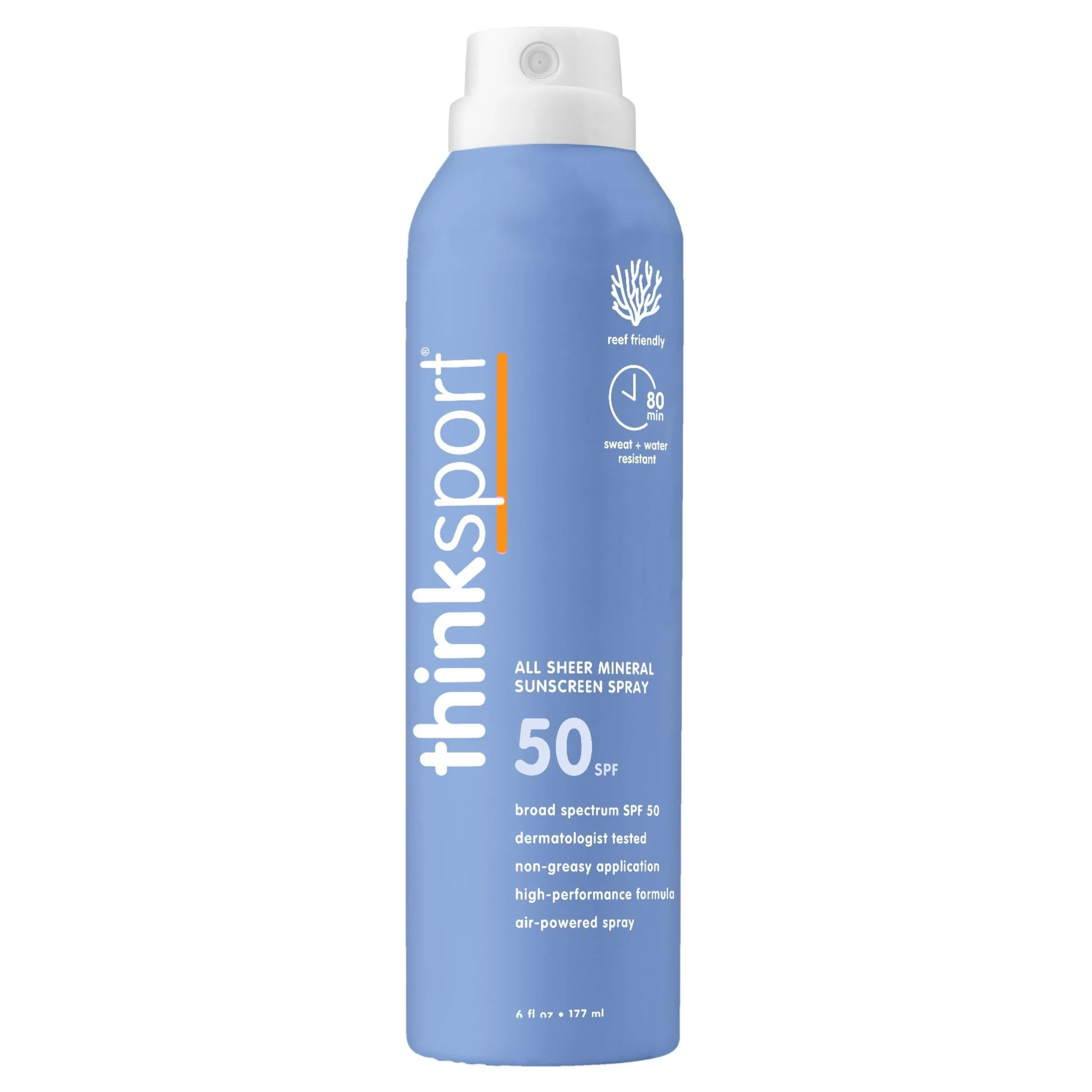 Unique Thinksport SPF 50 Mineral Sunscreen Spray All Sheer 6 Fl Oz - Natural Water Resistant Body Sun Protection Vegan Reef Safe Pure