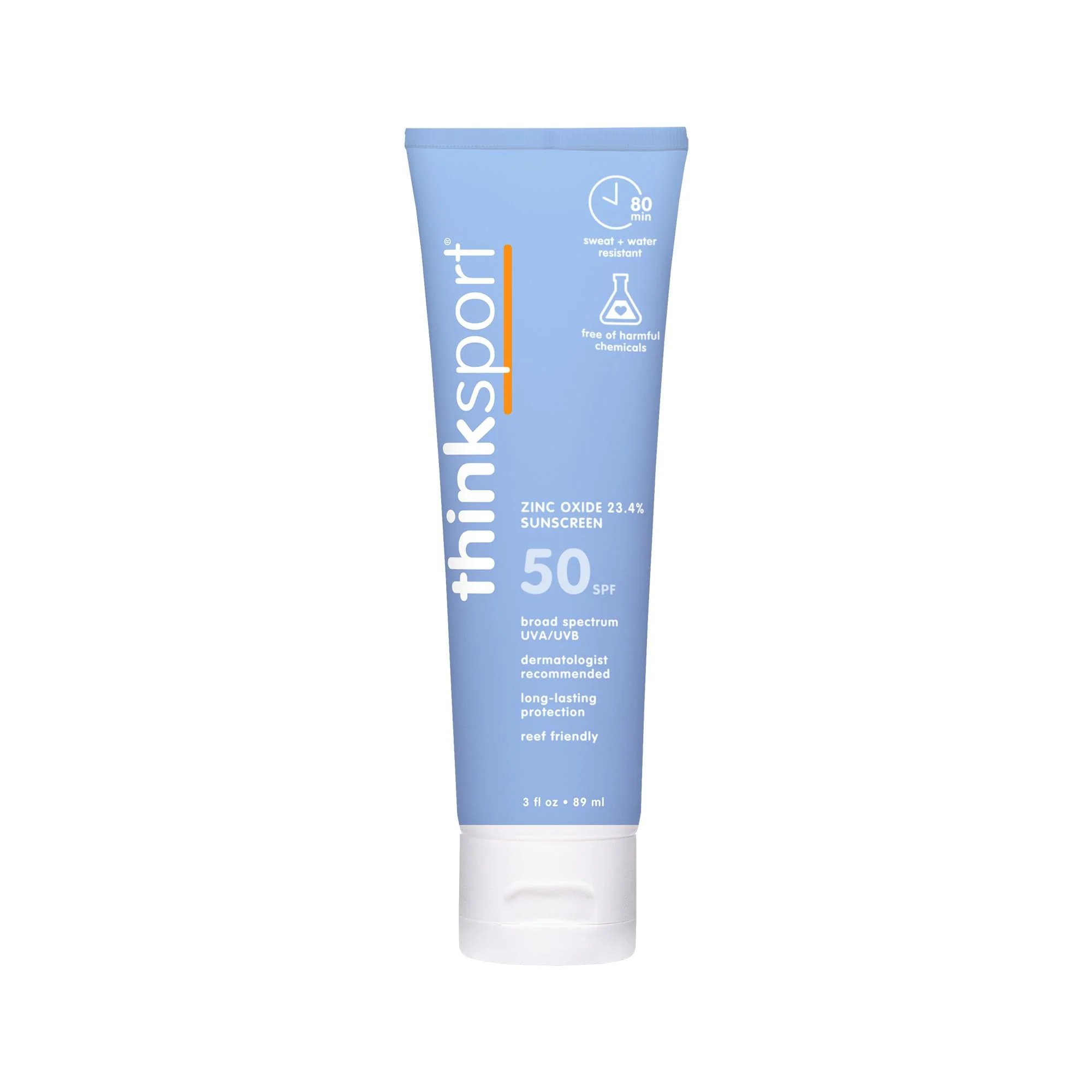 Practical Thinksport SPF 50 Mineral Sunscreen with Zinc Oxide 3 Fl Oz - Safe Natural Sunscreen Lotion for Sports Active Use Water Resistant Reef Safe Selected