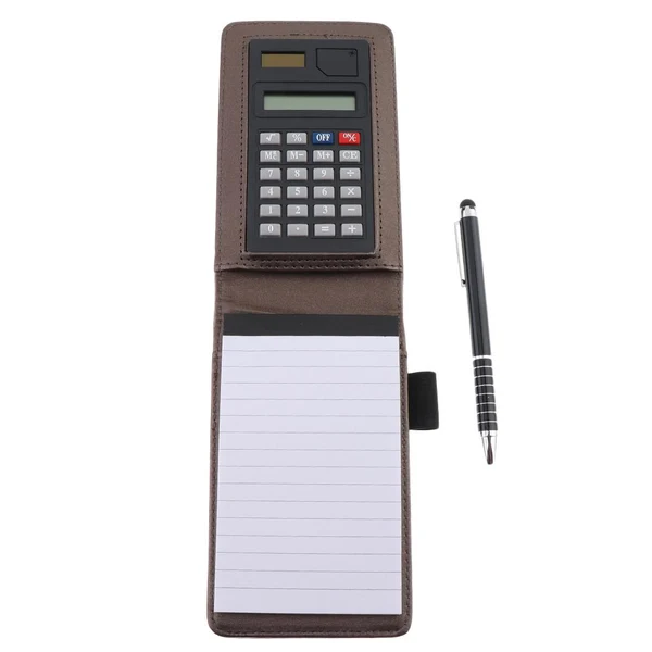 Solid Max A7 Leather Waterproof Hardcover Notes Book with Calculator Ballpen Champagne Lightweight