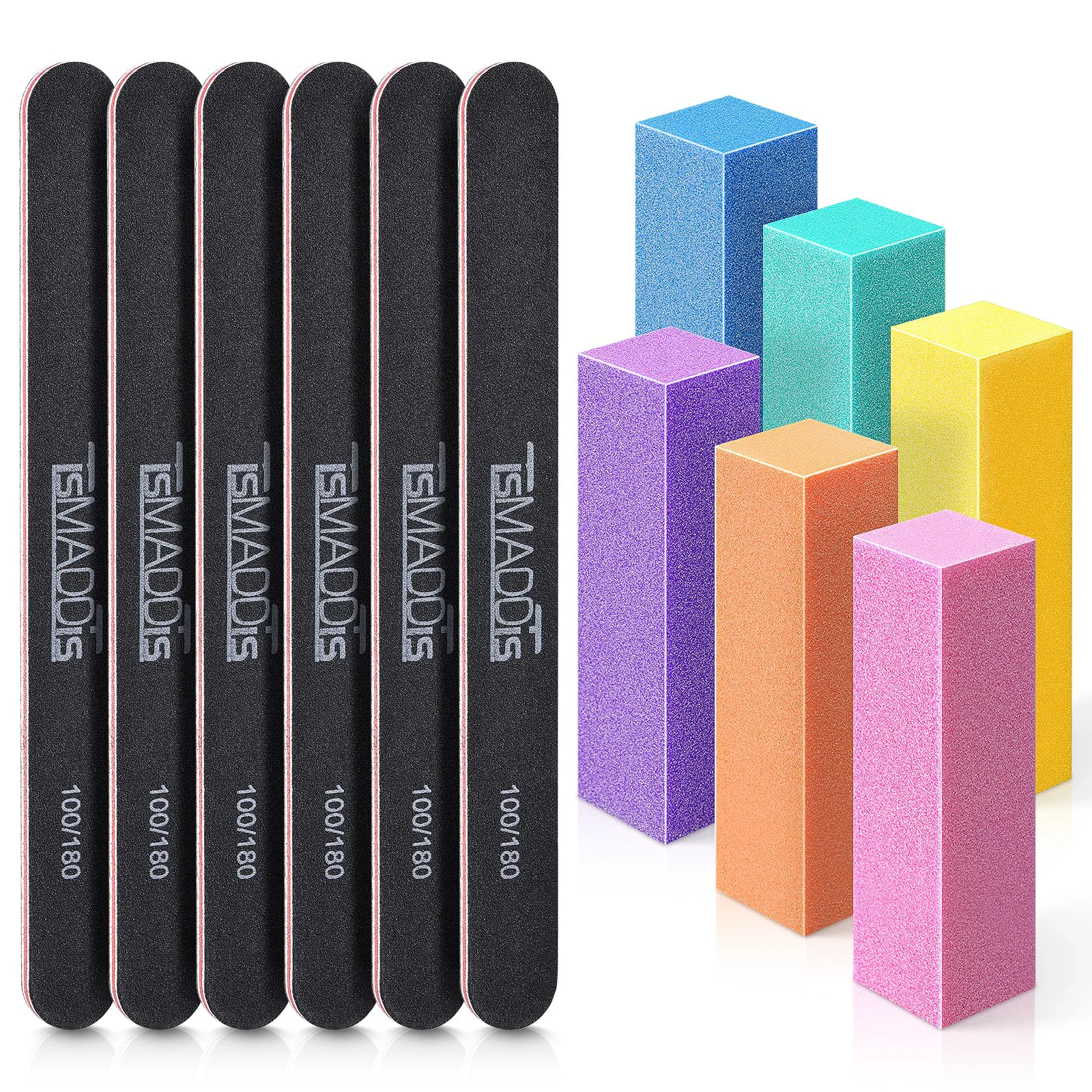 Eco-Friendly TsMADDTs Nail Files and Buffers Professional Manicure Tools Kit Rectangular Art Care Buffer Block Tools 100 180 Grit 12PCS Black Proven