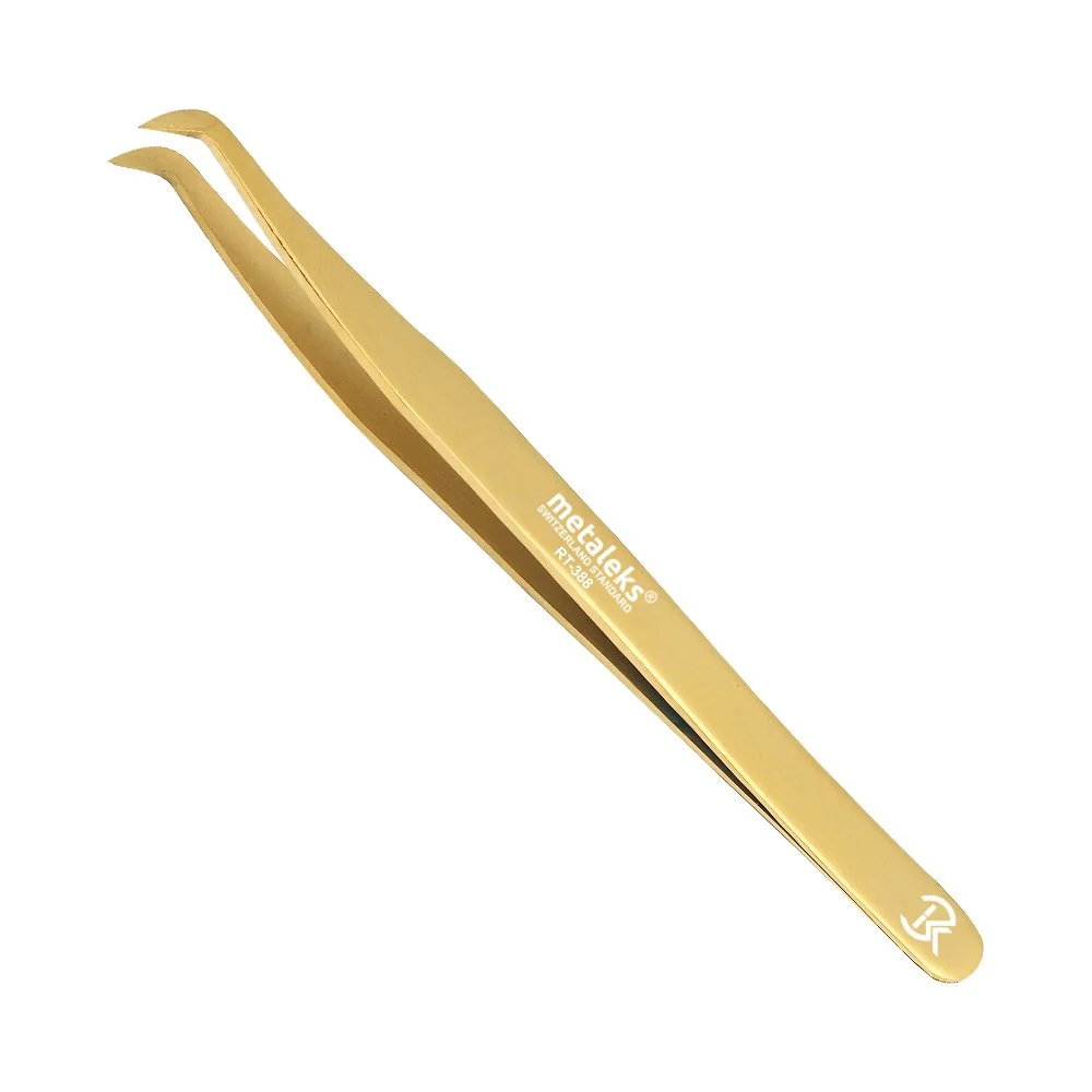 Proven Tweezers for Eyelash Extension Hand Crafted Surgical Stainless Steel L Shape Tip Tweezers. Golden Titanium Coated. Next-Generation