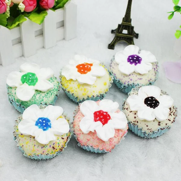 Certified Max 6 Pieces Simulation Cup Cake Model PU Early Childhood Education Prop Green Solid