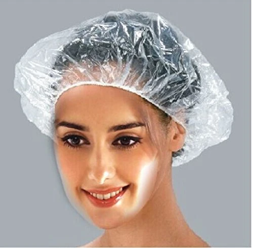 Original Design 100 PCS Clear Disposable Plastic Shower Caps Large Elastic Thick Bath Cap For Women Spa Home Use Hotel and Hair Salon Pack of 100 Individually Wrapped Long-Lasting
