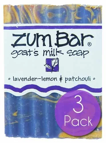 Sustainable Zum Indigo Wild Goat's Milk Soap Bar - Bar Soap for Hands Body Made with Essential Oils - 3 oz - Lavender-Lemon Patchouli 3 Pack Certified