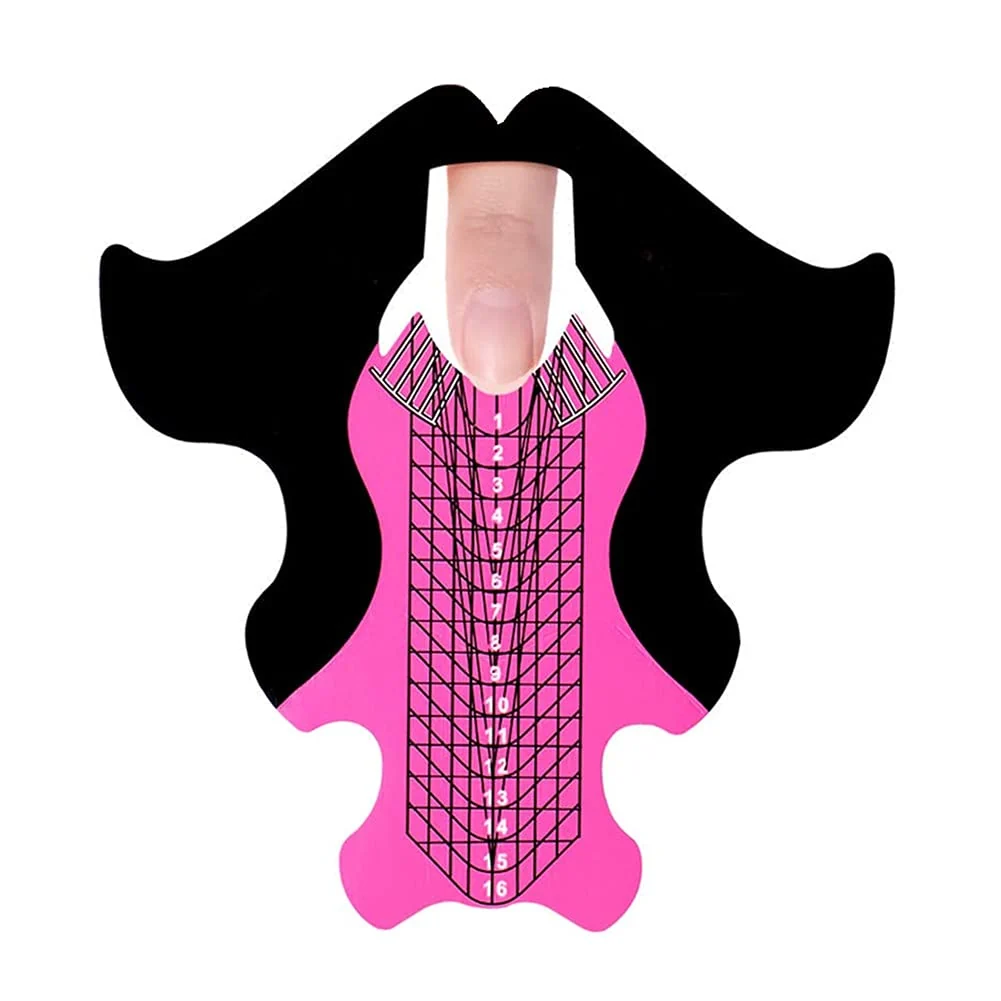 Original Design 100pcs Extra Long Art Nail Extension Paper Nail Art Tips Guide Sticker French DIY Tool UV GEL Form Guide Stickers Fish Patten Pink Fine
