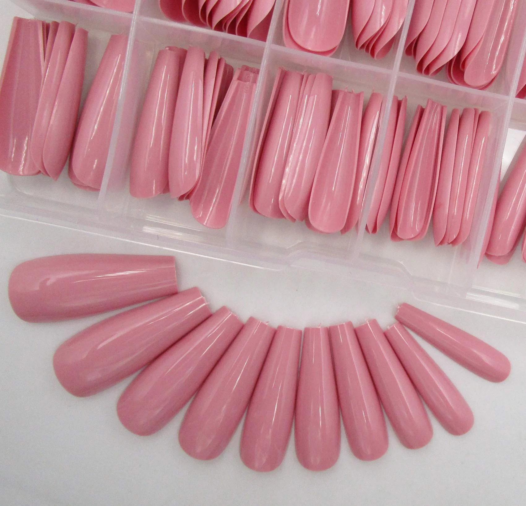 Long-Lasting 100pc Colored Coffin Press on Nails Long Ballerina False Fake Nail Tips Full Cover Manicure Design Acrylic Nails for Women Teen Girls Dark Pink Versatile