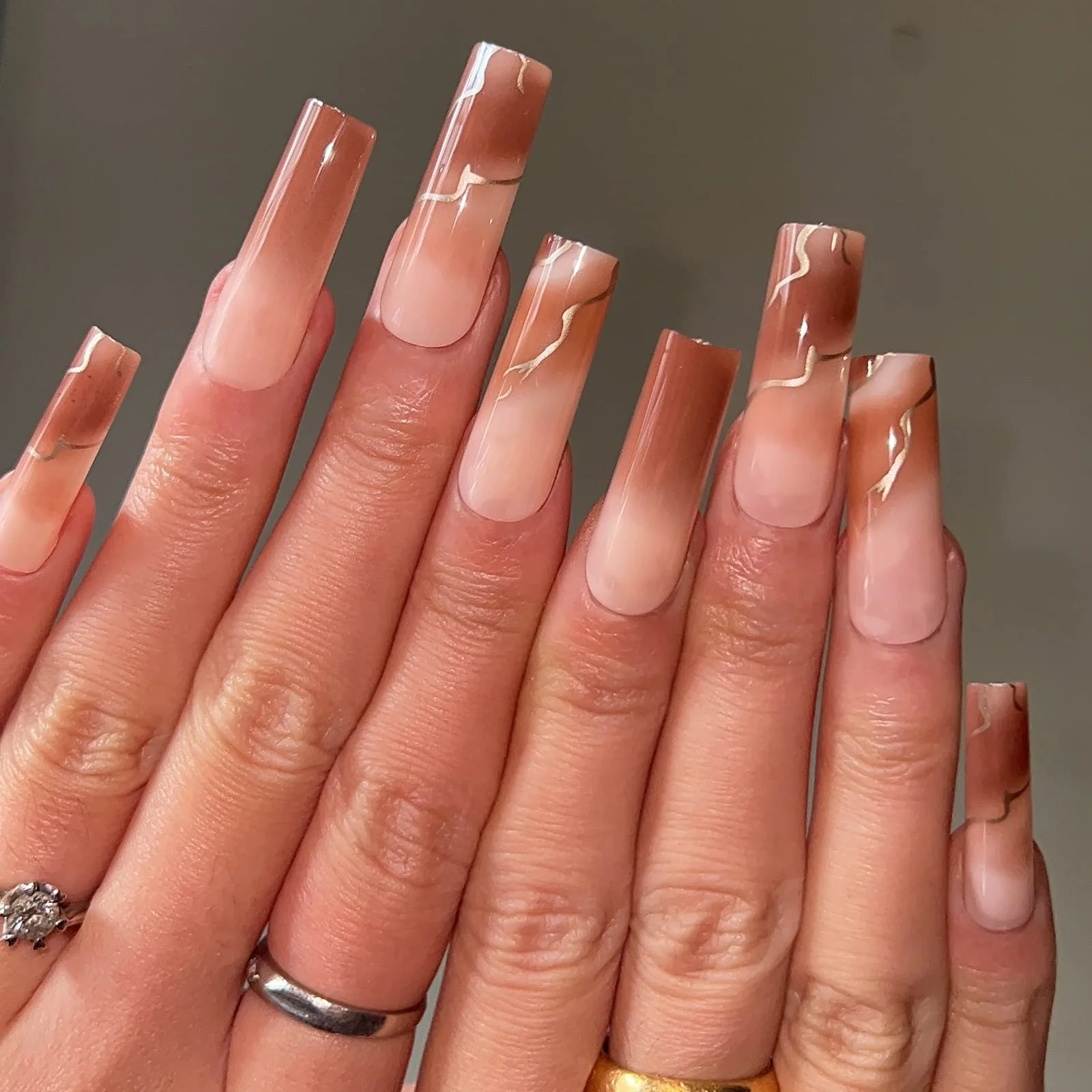Soft BABALAL Square Press on Nails - Long Brown Acrylic Ombre Glossy Artificial Nails - Squoval Shape for Women and Girls Environmentally Friendly