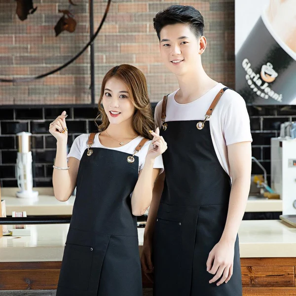 Professional Max Women Mens Black Denim Apron Adjustable Jean Kitchen Apron with Pocket Long-Lasting