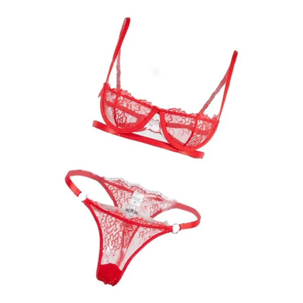 High-Quality Max Women's Lace Lingerie Set Floral Lace Underwire Sheer Bra and Panty M Red Sustainable