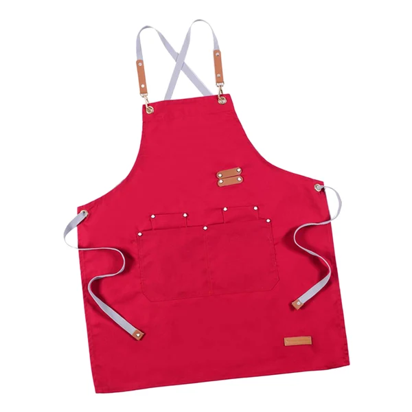 Convenient Max Unisex Canvas Apron with Pockets Cafe Kitchen Cooking Painting Apron Bib Red Enhanced