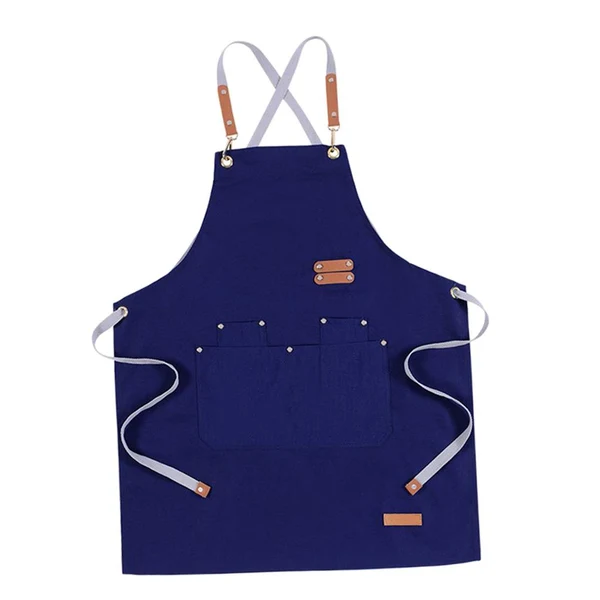 Consistent Max Unisex Canvas Apron with Pockets Cafe Kitchen Cooking Painting Apron Bib Blue Solid