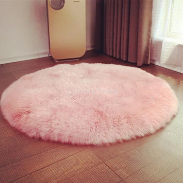 Consistent Max 80cm Soft Sheepskin Fluffy Skin Faux Fur Fake Rug Mat Rugs Light Pink Flexible